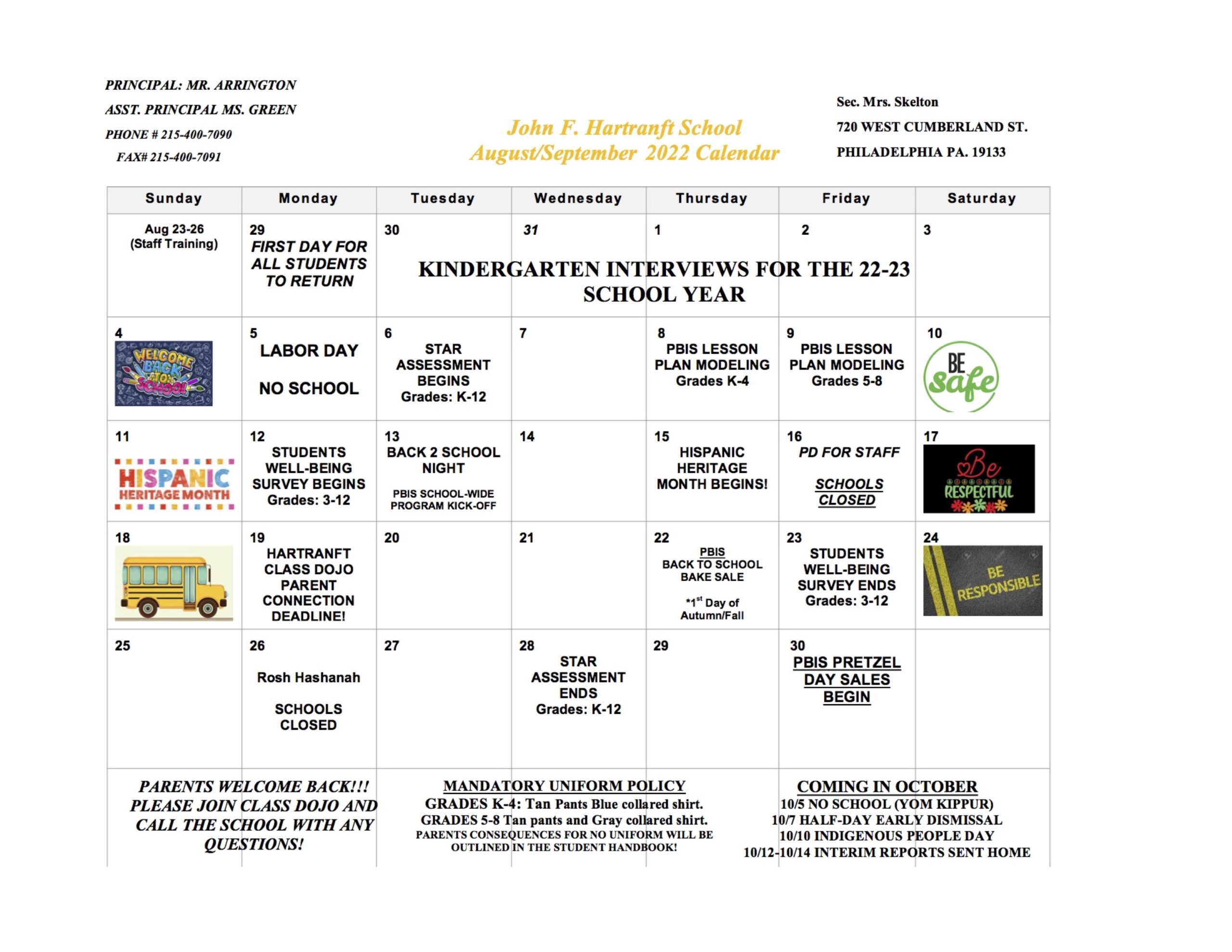 HARTRANFT CALEDAR AUG-SEPT 22-23 – John F. Hartranft School